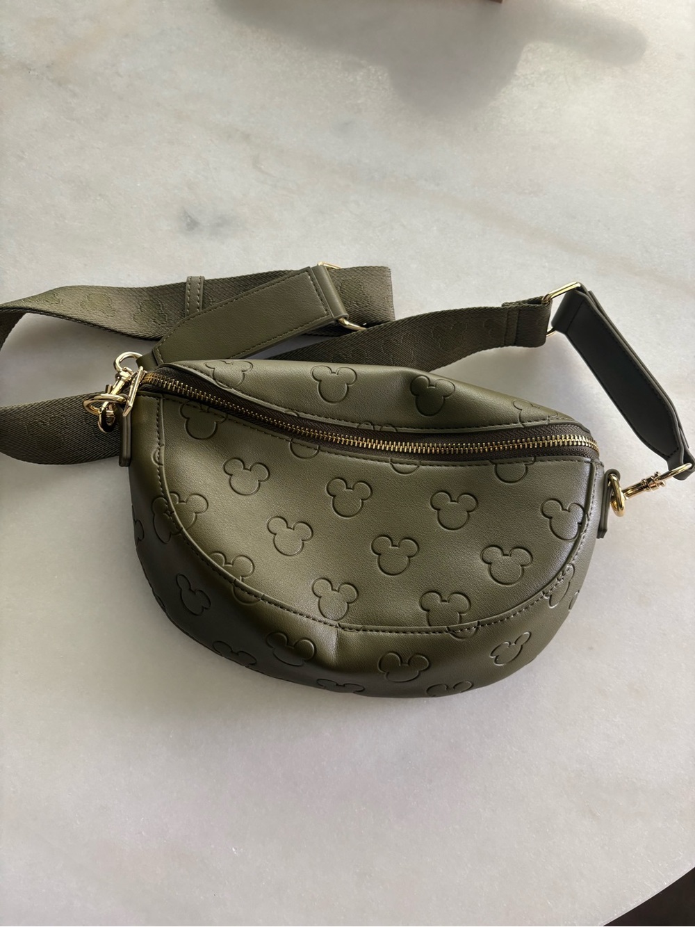 Olive Green Embossed Crossbody Belt Bag